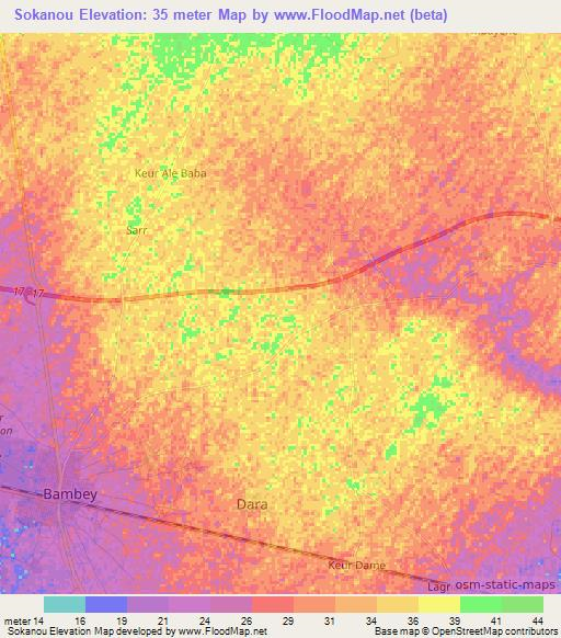 Sokanou,Senegal Elevation Map
