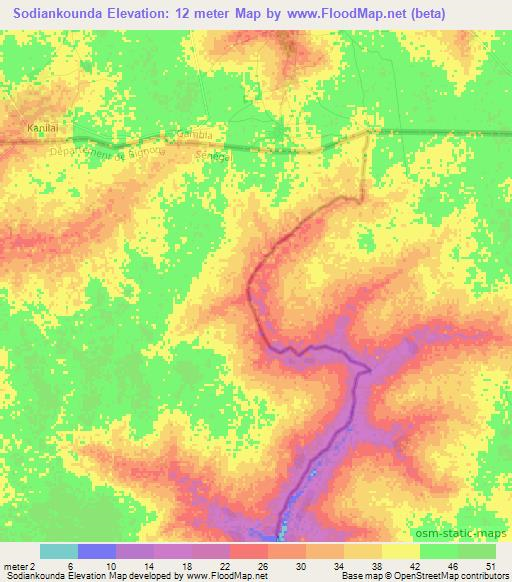 Sodiankounda,Senegal Elevation Map