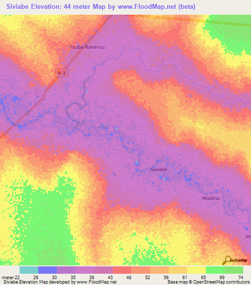 Siviabe,Senegal Elevation Map