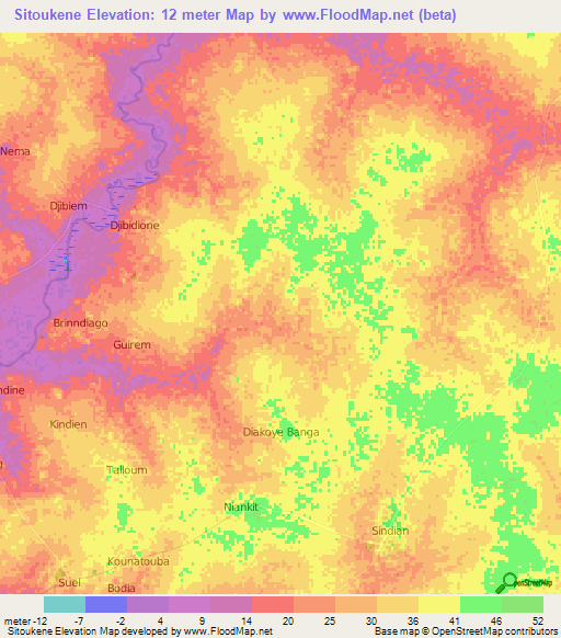 Sitoukene,Senegal Elevation Map