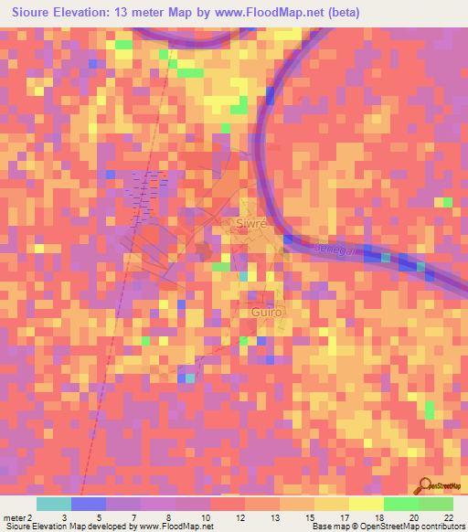 Sioure,Senegal Elevation Map