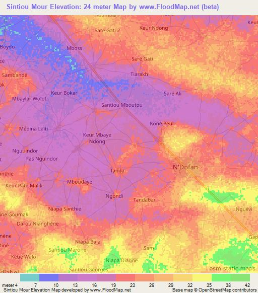 Sintiou Mour,Senegal Elevation Map