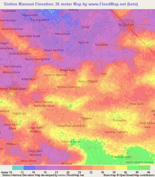Sintiou Mamout,Senegal Elevation Map