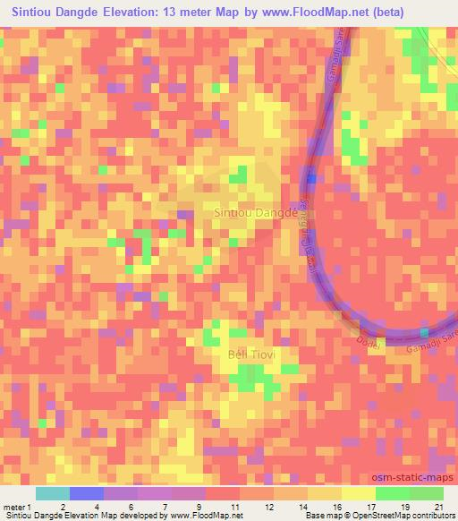 Sintiou Dangde,Senegal Elevation Map