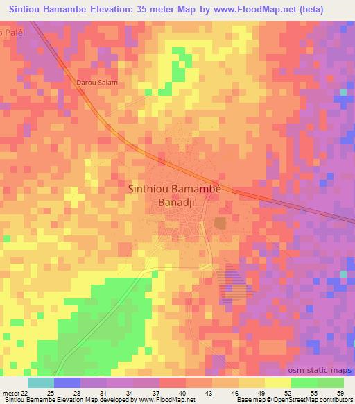 Sintiou Bamambe,Senegal Elevation Map