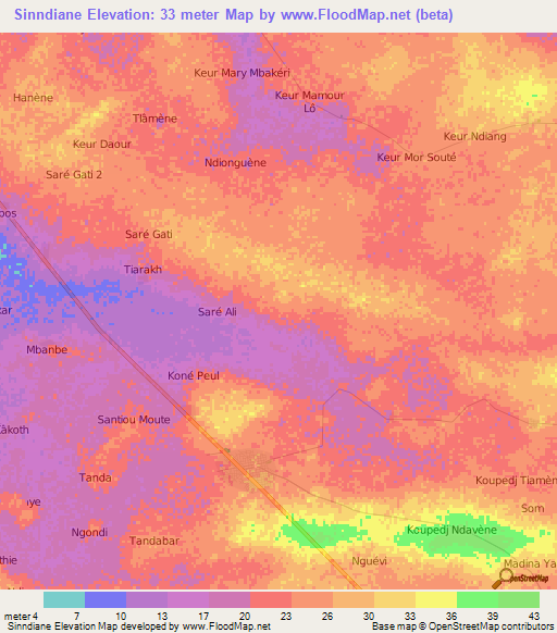 Sinndiane,Senegal Elevation Map