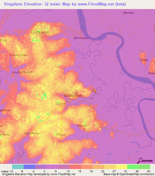 Singalene,Senegal Elevation Map