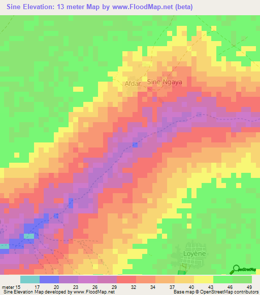 Sine,Senegal Elevation Map