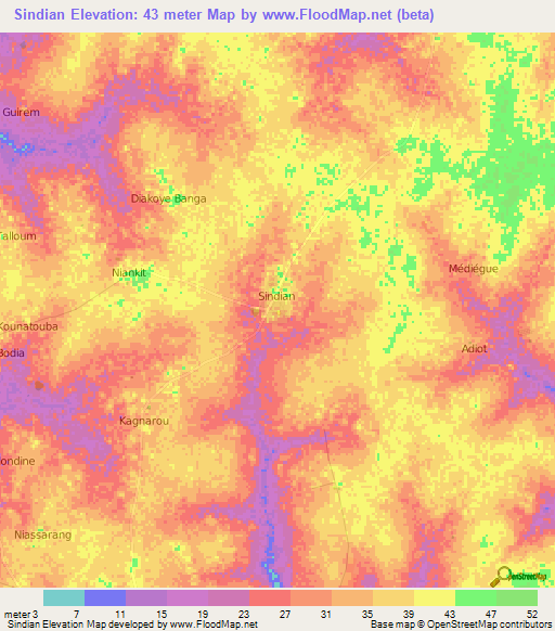 Sindian,Senegal Elevation Map