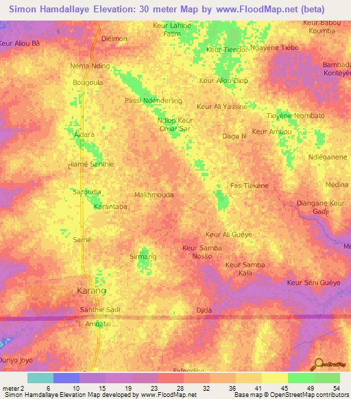 Simon Hamdallaye,Senegal Elevation Map