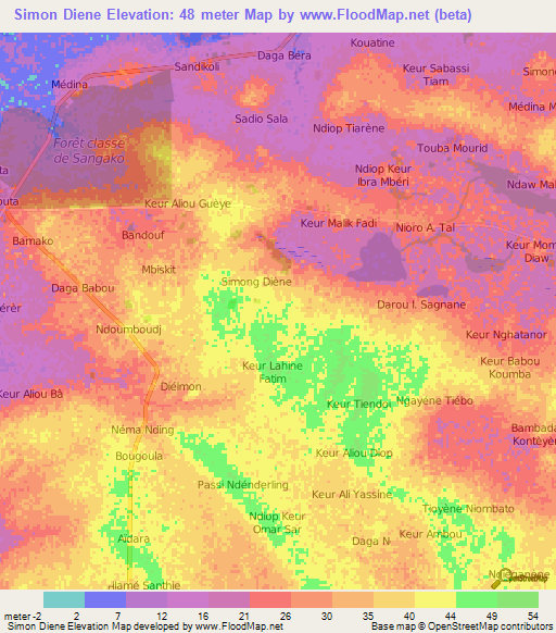 Simon Diene,Senegal Elevation Map