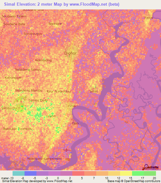 Simal,Senegal Elevation Map