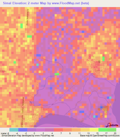 Simal,Senegal Elevation Map