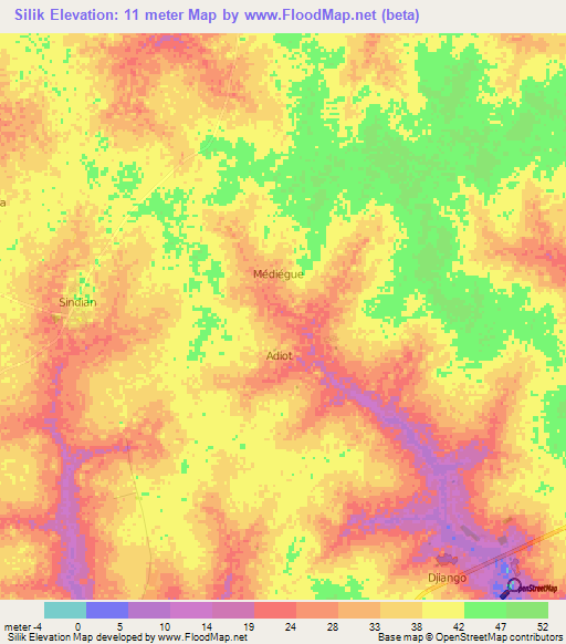 Silik,Senegal Elevation Map