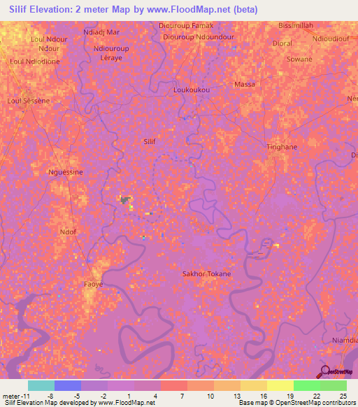 Silif,Senegal Elevation Map