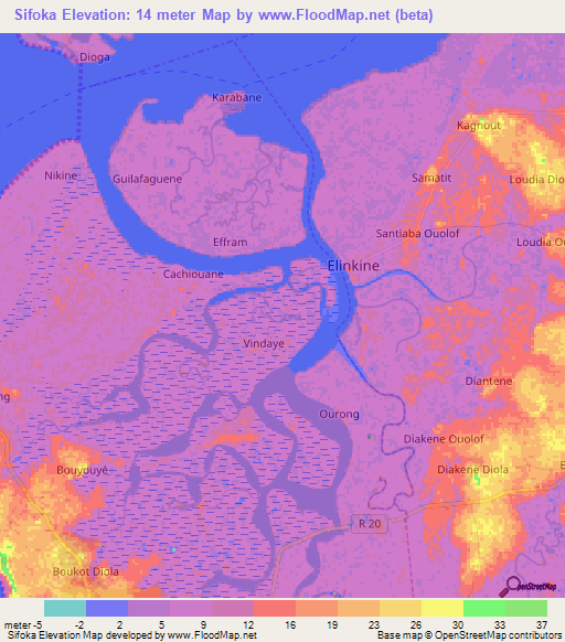 Sifoka,Senegal Elevation Map