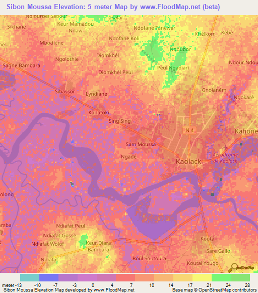 Sibon Moussa,Senegal Elevation Map