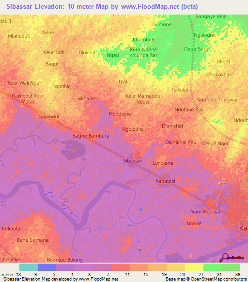 Sibassar,Senegal Elevation Map