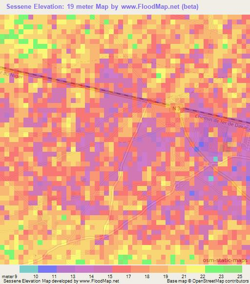 Sessene,Senegal Elevation Map