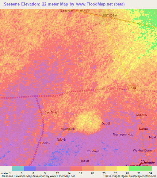 Sessene,Senegal Elevation Map