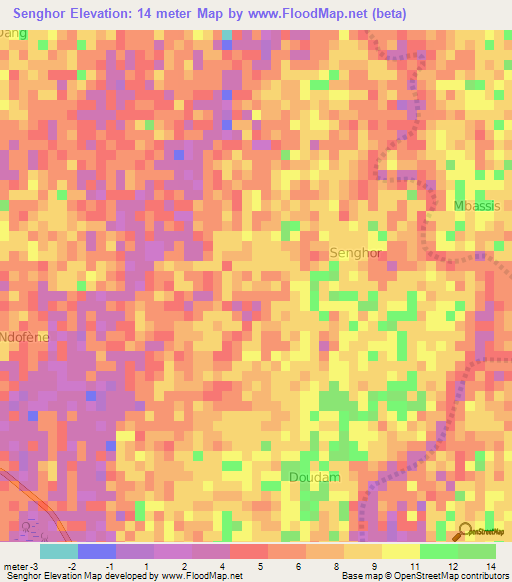 Senghor,Senegal Elevation Map