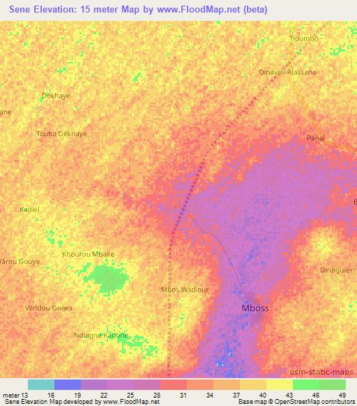 Sene,Senegal Elevation Map