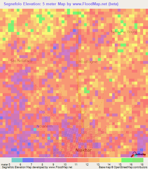 Segnefolo,Senegal Elevation Map