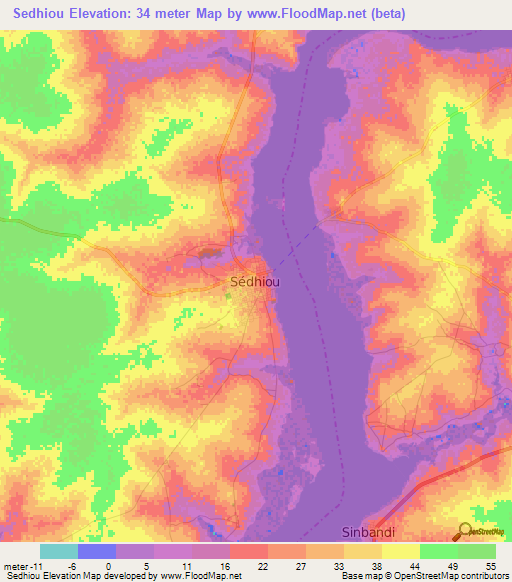 Sedhiou,Senegal Elevation Map