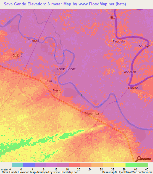 Sava Gande,Senegal Elevation Map