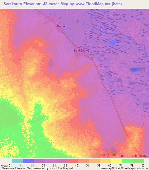 Sarekoura,Senegal Elevation Map