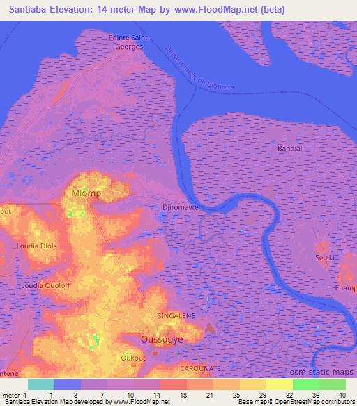 Santiaba,Senegal Elevation Map