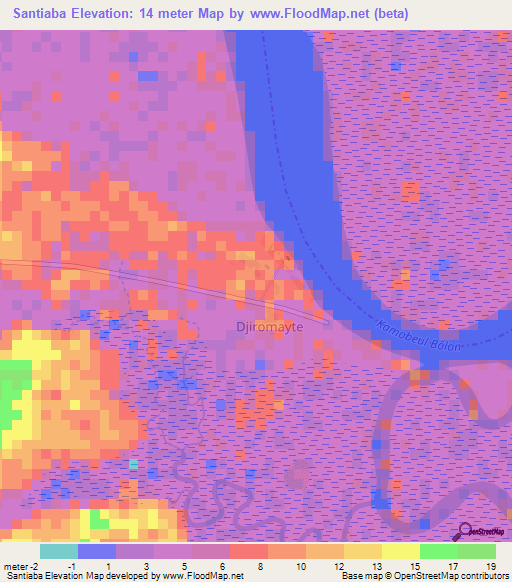 Santiaba,Senegal Elevation Map
