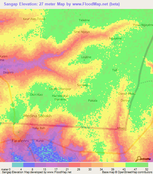 Sangap,Senegal Elevation Map