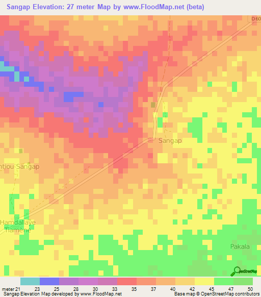 Sangap,Senegal Elevation Map