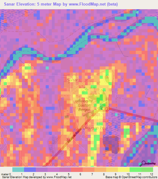 Sanar,Senegal Elevation Map