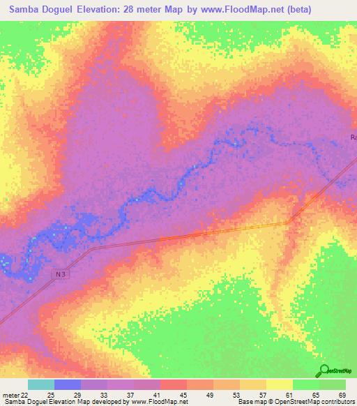 Samba Doguel,Senegal Elevation Map