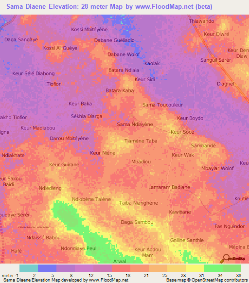 Sama Diaene,Senegal Elevation Map