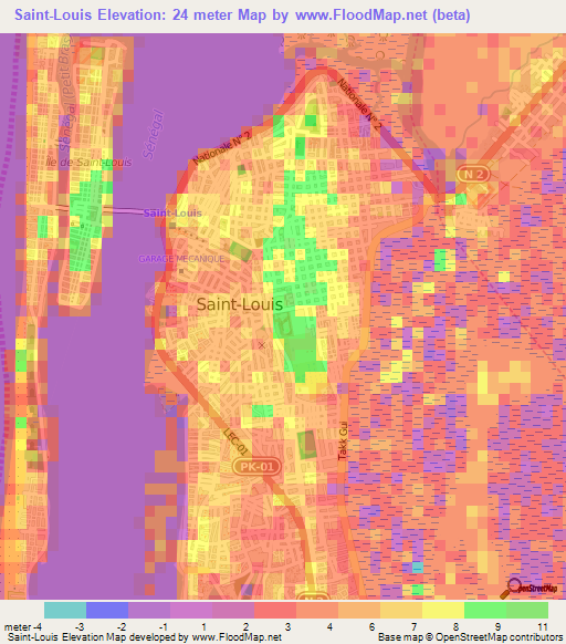Saint-Louis,Senegal Elevation Map