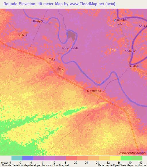 Rounde,Senegal Elevation Map
