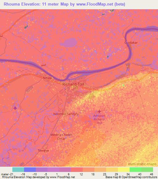Rhouma,Senegal Elevation Map