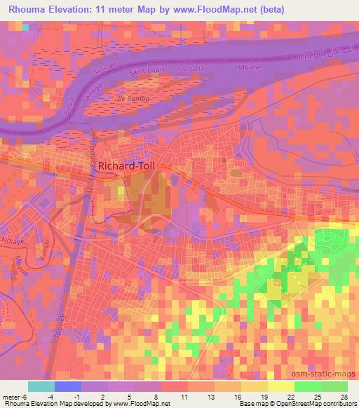 Rhouma,Senegal Elevation Map