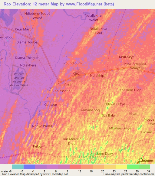 Rao,Senegal Elevation Map