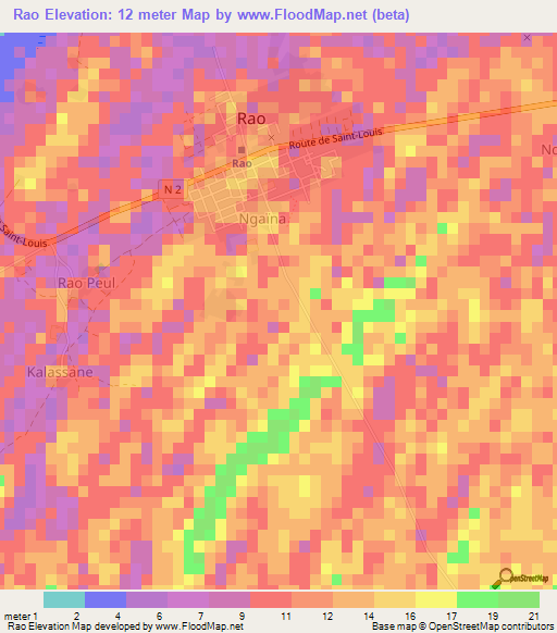 Rao,Senegal Elevation Map