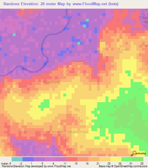 Randone,Senegal Elevation Map