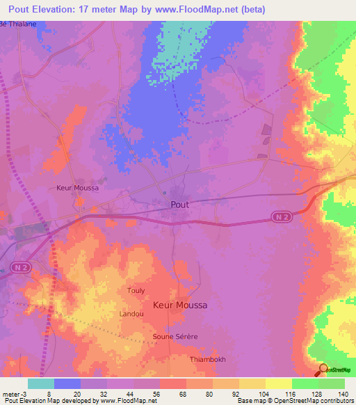 Pout,Senegal Elevation Map