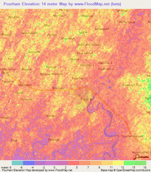 Pourham,Senegal Elevation Map