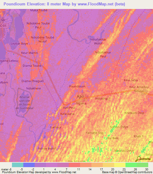Poundioum,Senegal Elevation Map