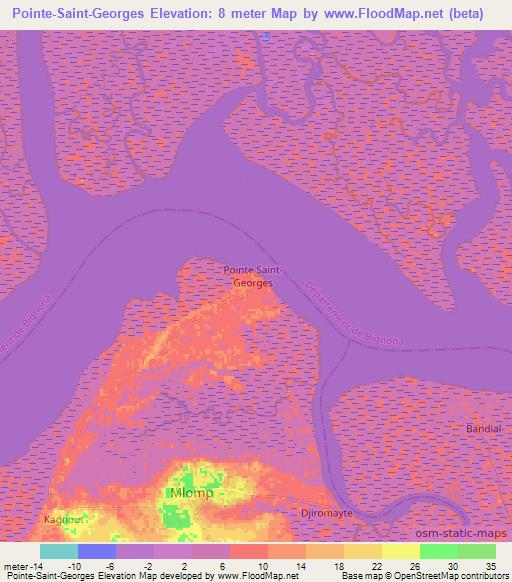 Pointe-Saint-Georges,Senegal Elevation Map