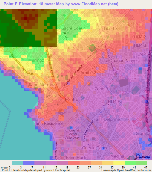 Point E,Senegal Elevation Map