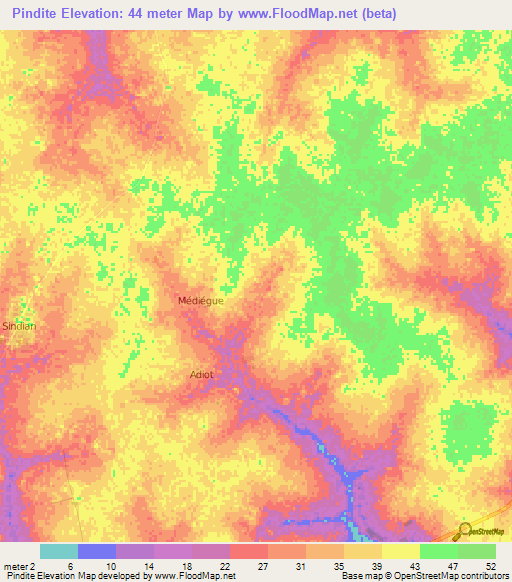 Pindite,Senegal Elevation Map